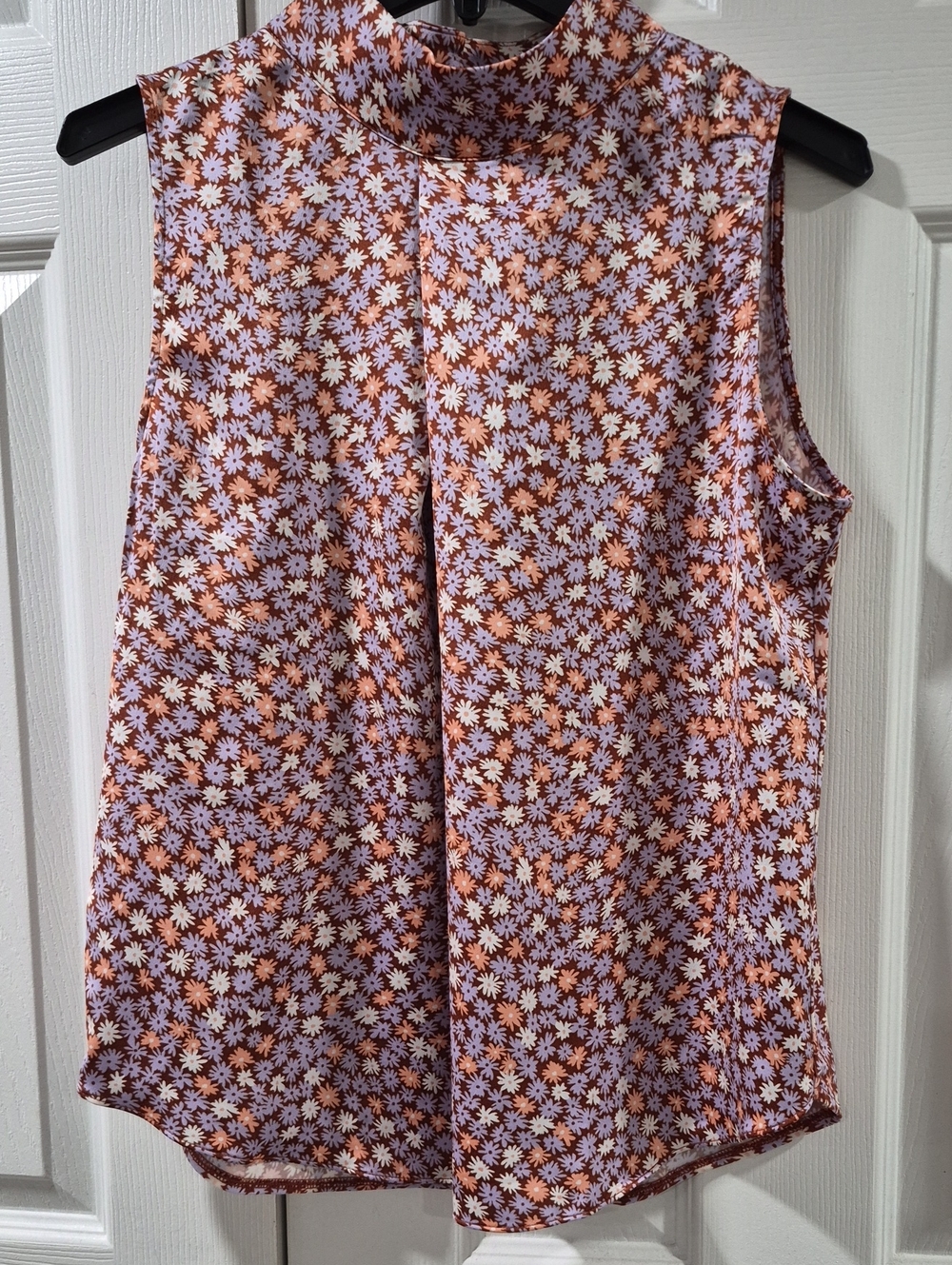 Ann Taylor Factory Lavender and Rust Floral Mock Neck Tank